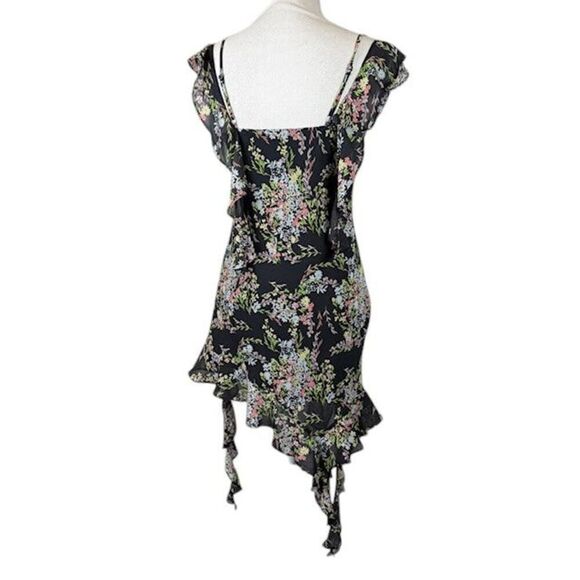 NWT Forever 21 Ruffle Fringe Mini Dress Charcoal Gray Floral Strappy Size Small - Picture 3 of 13